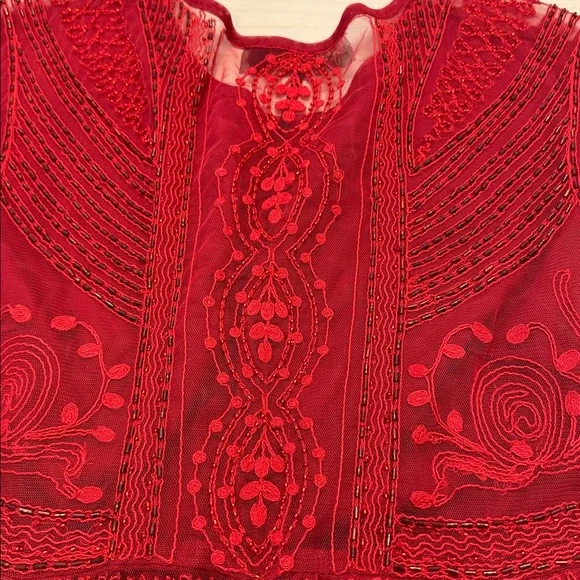 Free People red dress with beading and lace, size extra small, New,  never worn - Picture 13 of 15